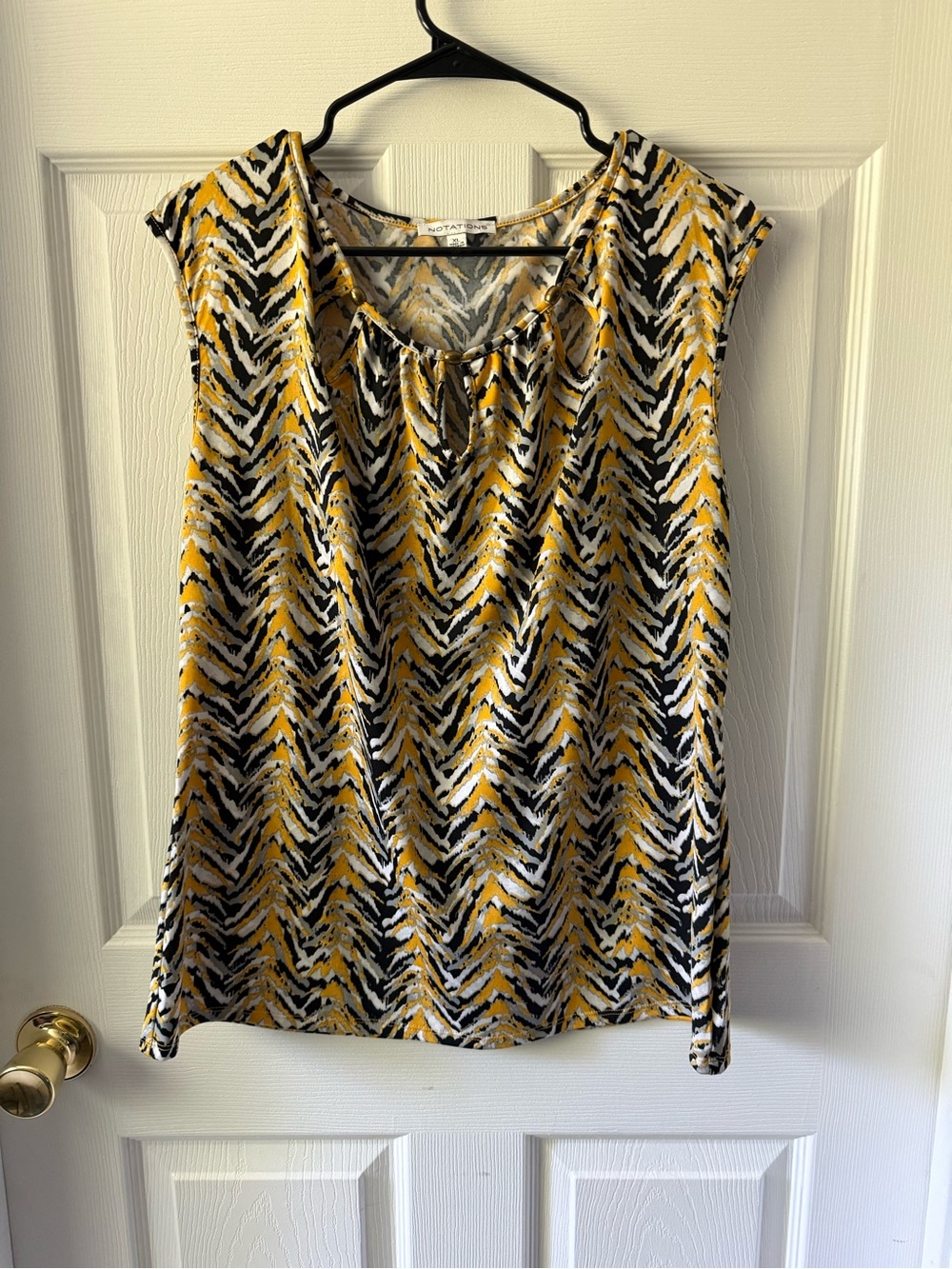 Notations Yellow Black and White Chevron Sleeveless Top